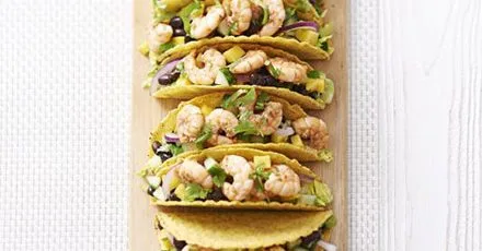 Spicy jerk prawn & mango tacos with coconut dressing
