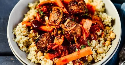 Spicy meatball tagine with bulgur & chickpeas