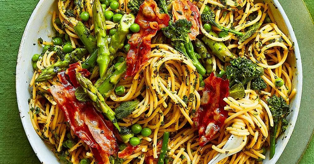 Spring greens carbonara