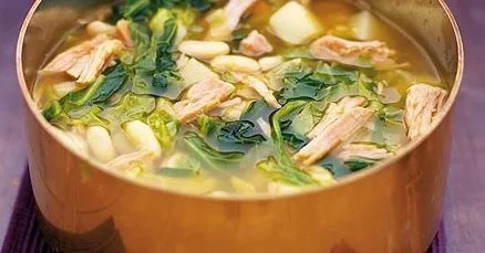 Spring greens & gammon soup