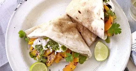 Squash & ricotta wraps with coriander salsa