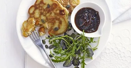 Squash, goat’s cheese & rosemary pancakes