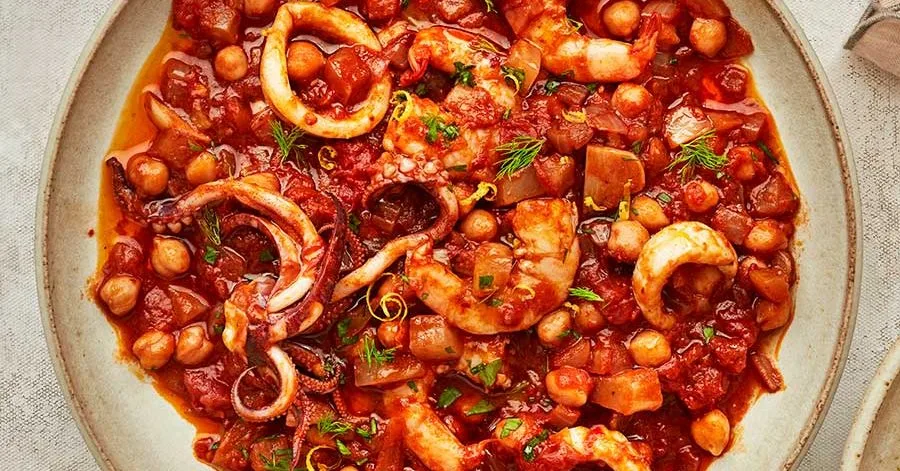 Squid, prawn & chickpea nduja stew
