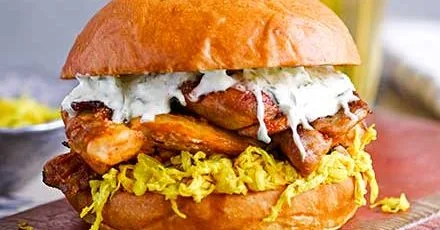 Sriracha-glazed chicken burger & pickled cabbage