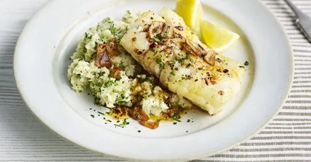 Sticky cod with celeriac & parsley mash