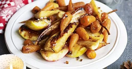 Sticky roasted parsnips, Chantenay carrots & apples