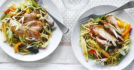 Sticky soy & honey pork with noodles