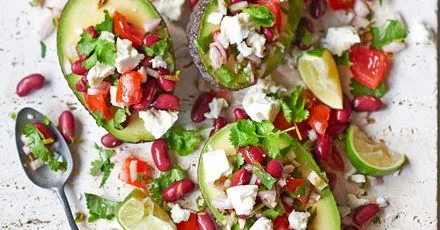 Stuffed avocado with spicy beans & feta