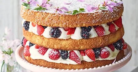Summer berry cake with rose geranium cream