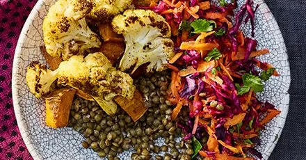 Sweet potato & cauliflower lentil bowl