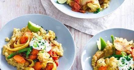 Sweet potato dhal with curried vegetables