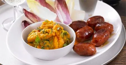 Sweet potato dip with chorizo & chicory dippers