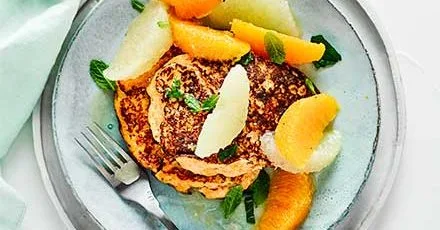 Sweet potato pancakes with orange & grapefruit