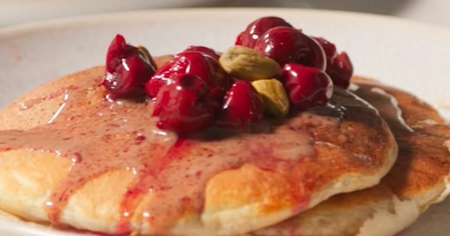Tahini & sour cherry pancakes