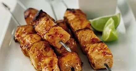 Thai salmon kebabs with sweet chilli & lime dip