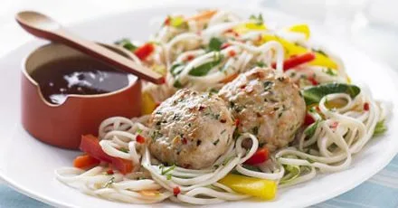 Thai spiced turkey patties with noodle salad