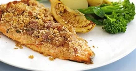 Trout with crisp bacon crust
