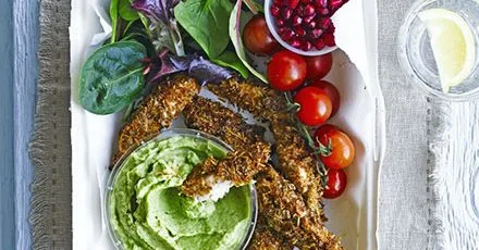 Turkey breast fingers with avocado dip