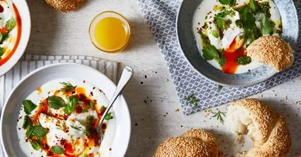 Turkish eggs with red & green butter