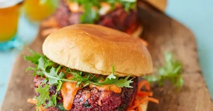 Ultimate veggie burger with pickled carrot slaw