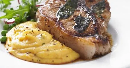 Veal chops with sage & creamy squash polenta