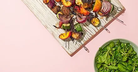 Vegan kebabs with avocado dressing