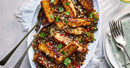 Vegan lentils with soy & ginger tofu