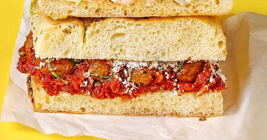 Vegan meatball focaccia subs