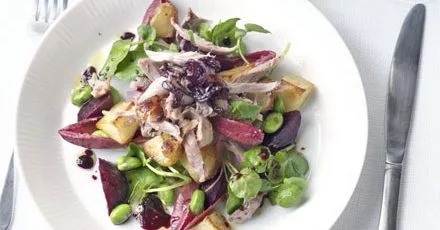 Warm duck salad with merlot dressing