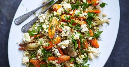 Warm pearl barley & roasted carrot salad with dill vinaigrette
