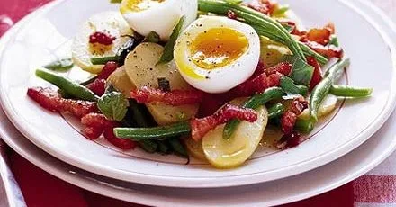 Warm potato & green bean salad with a soft egg
