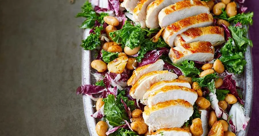 Warm winter bean salad with chicken