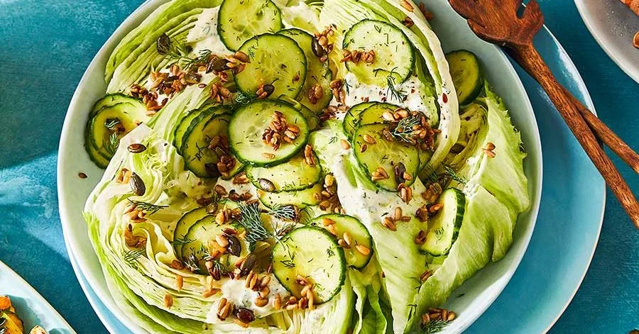 Wedge salad with soy seeds & pickled dill cucumbers
