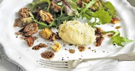 Whipped brie salad with dates & candied walnuts