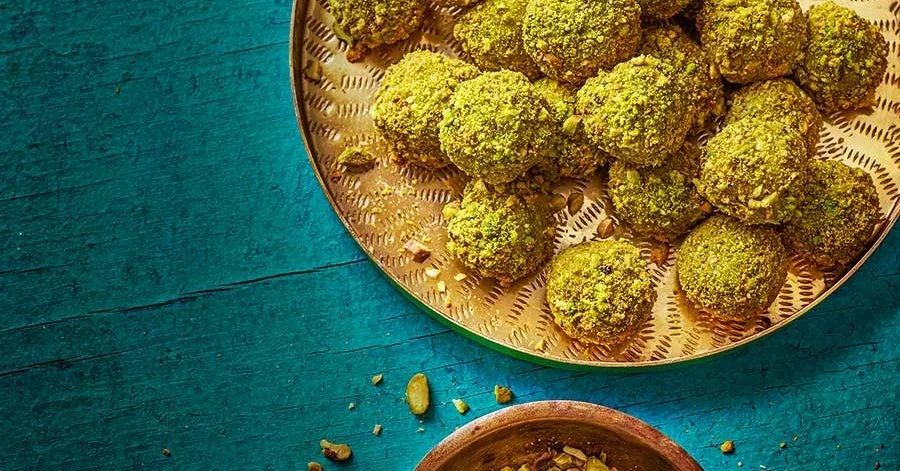 White chocolate, pistachio & cardamom truffles