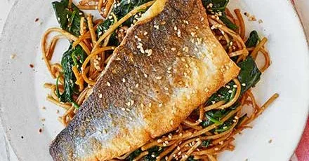 White fish with sesame noodles