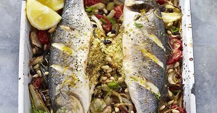 Whole stuffed roast fish with fennel