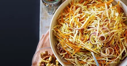 Winter slaw with maple candied nuts