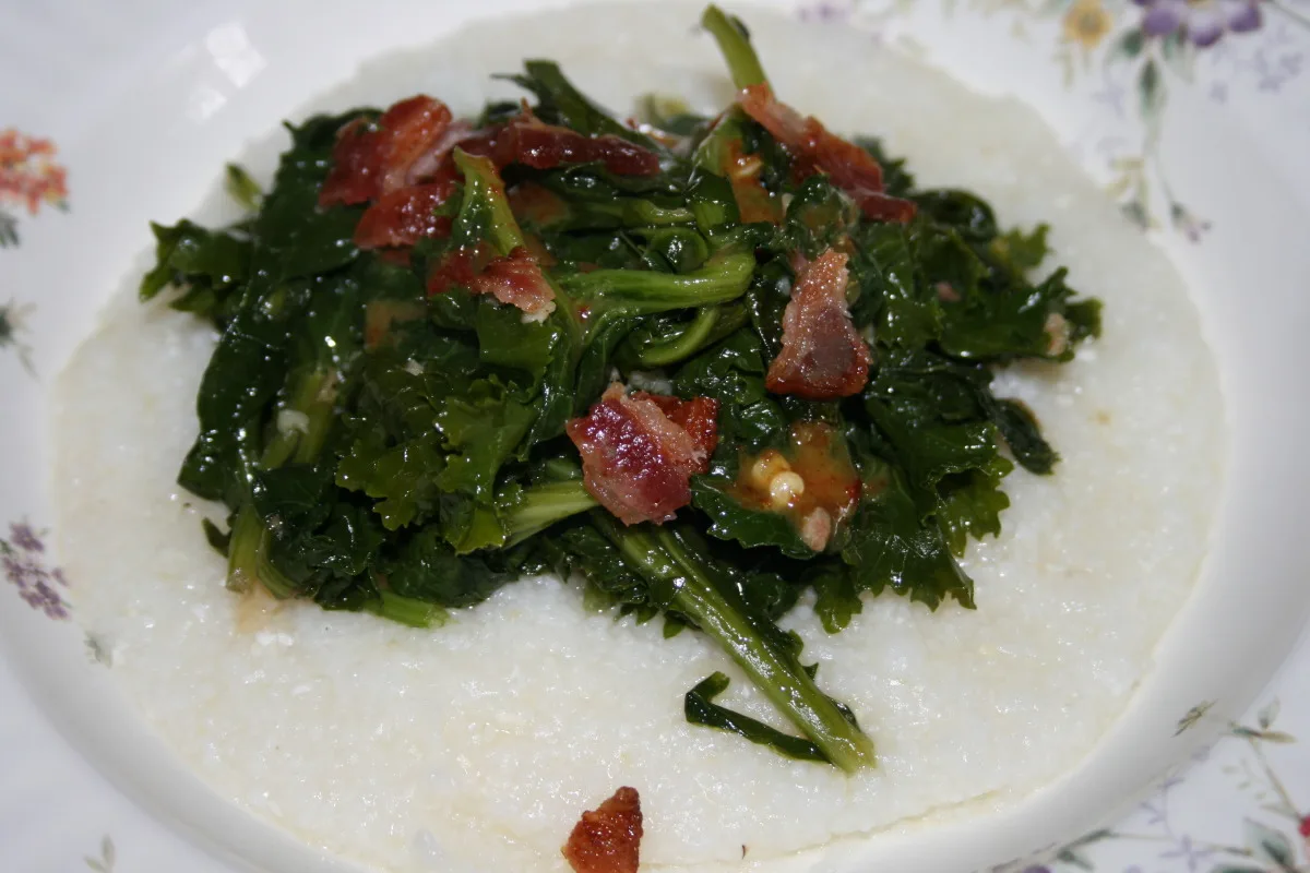 Bacon Cider Sautéed Collard Greens/Honey Mustard Drizzle