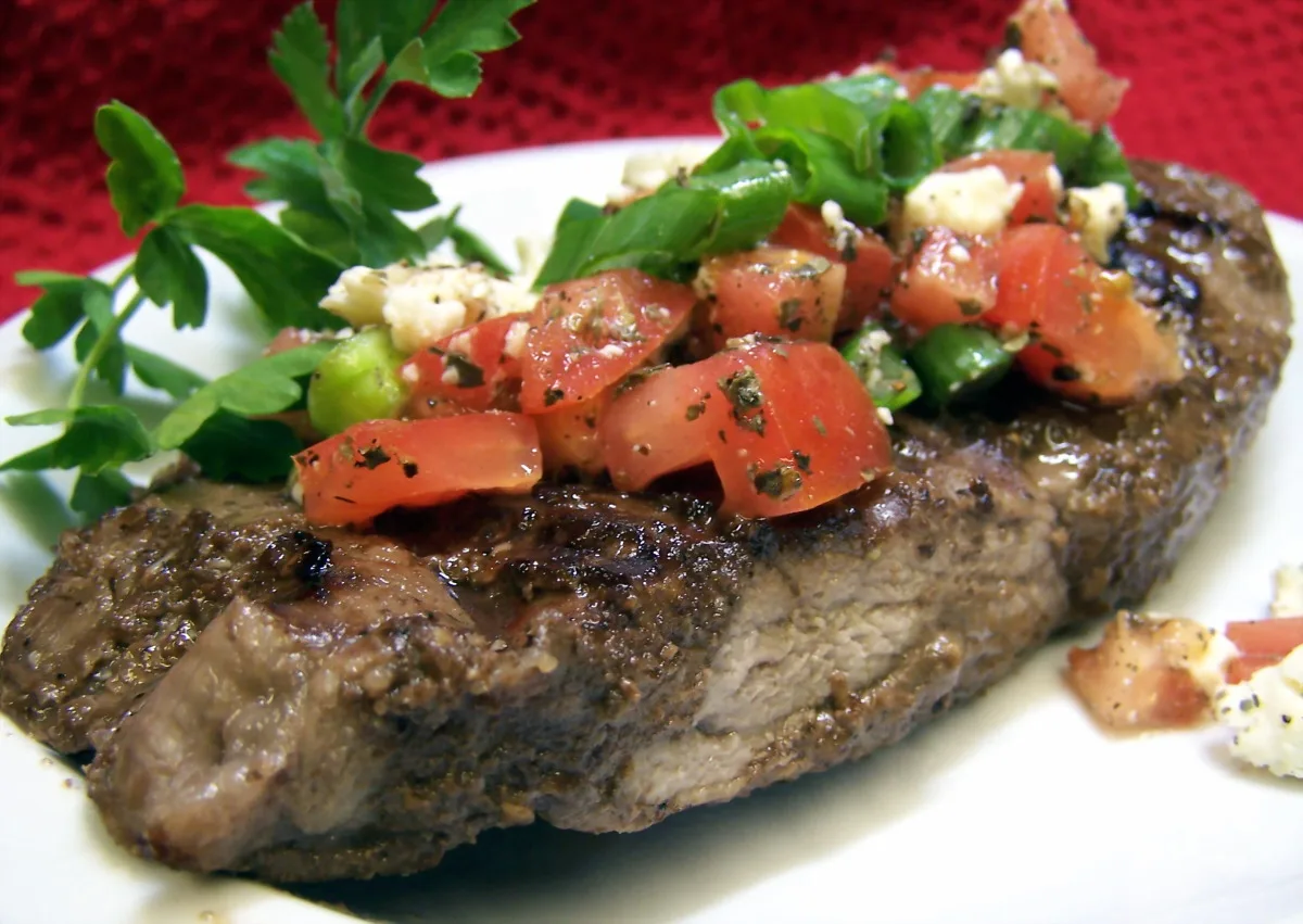 Balsamic Marinated Steaks With Gorgonzola /Tomato  Topping