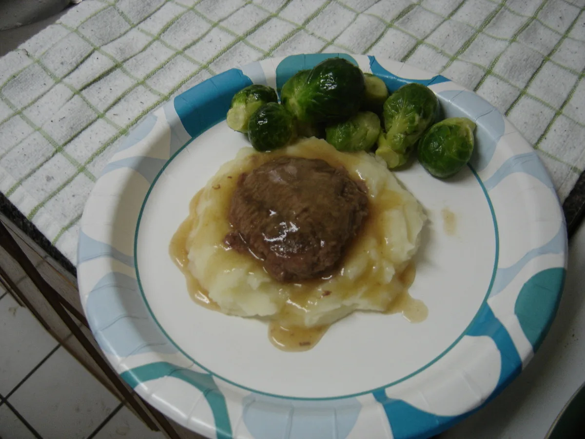Bison Hamburger Steak in Vegetable Stock Gravy