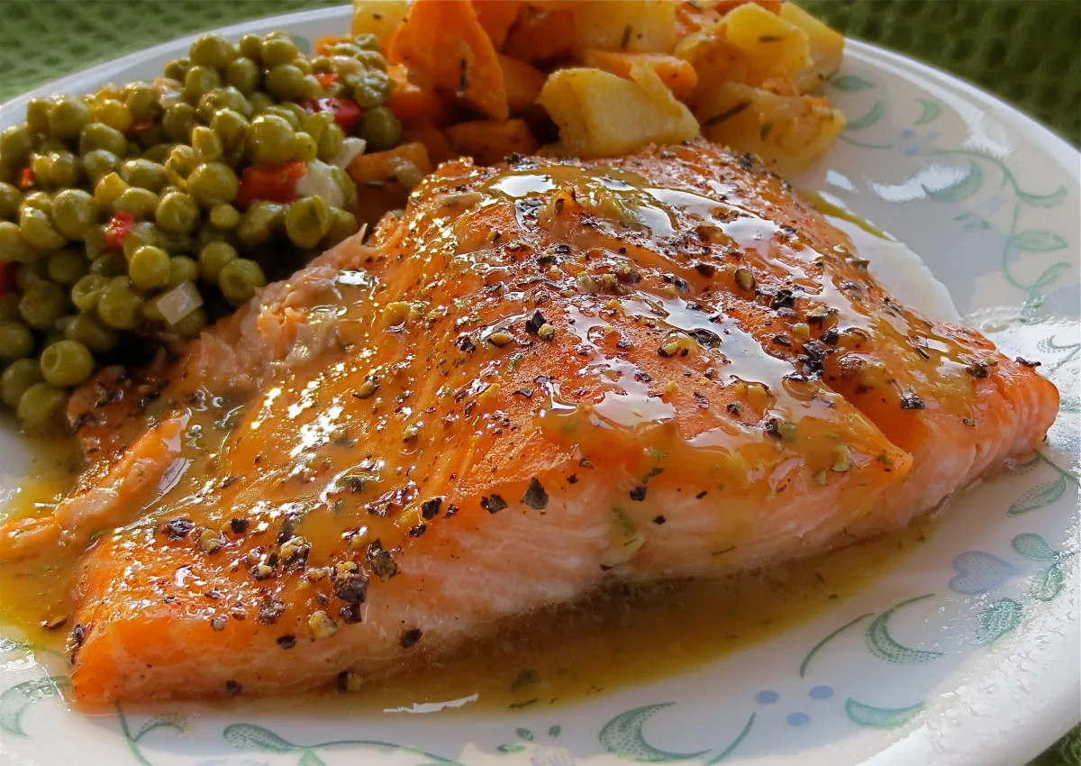 Brown Sugar Roasted Salmon With Maple-Mustard-Dill Sauce
