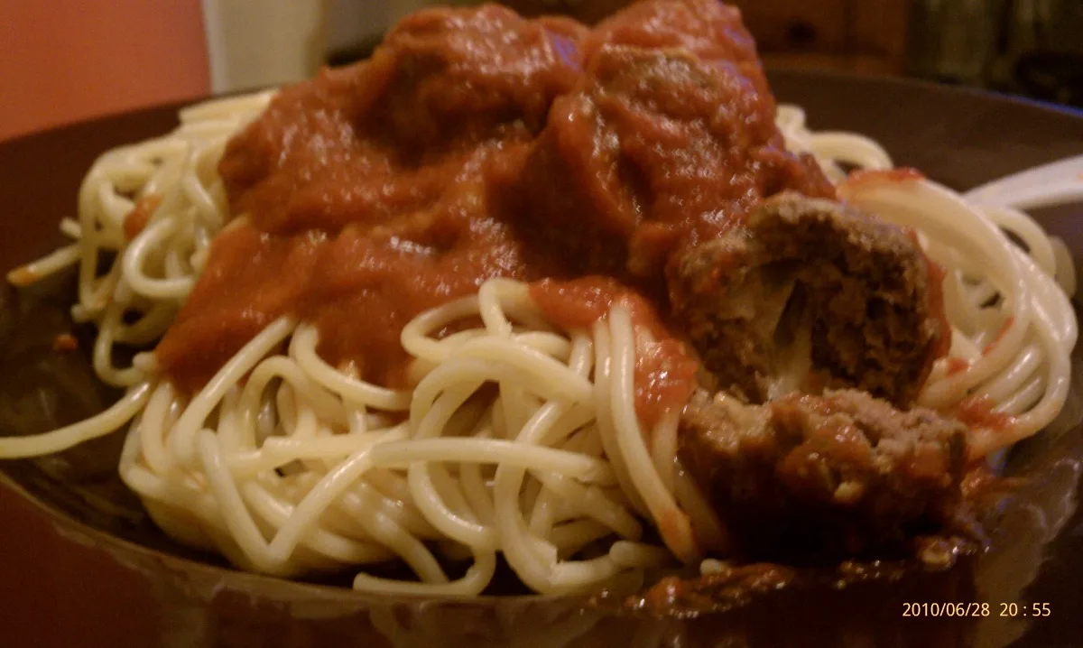 Cheesy Stuffed Meatballs and Spaghetti