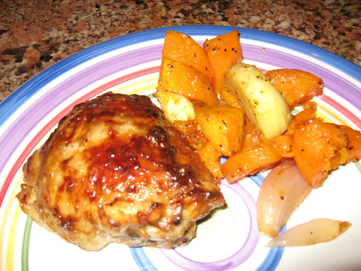 Chicken Thighs With Roasted Sweet Potatoes & Parsnips