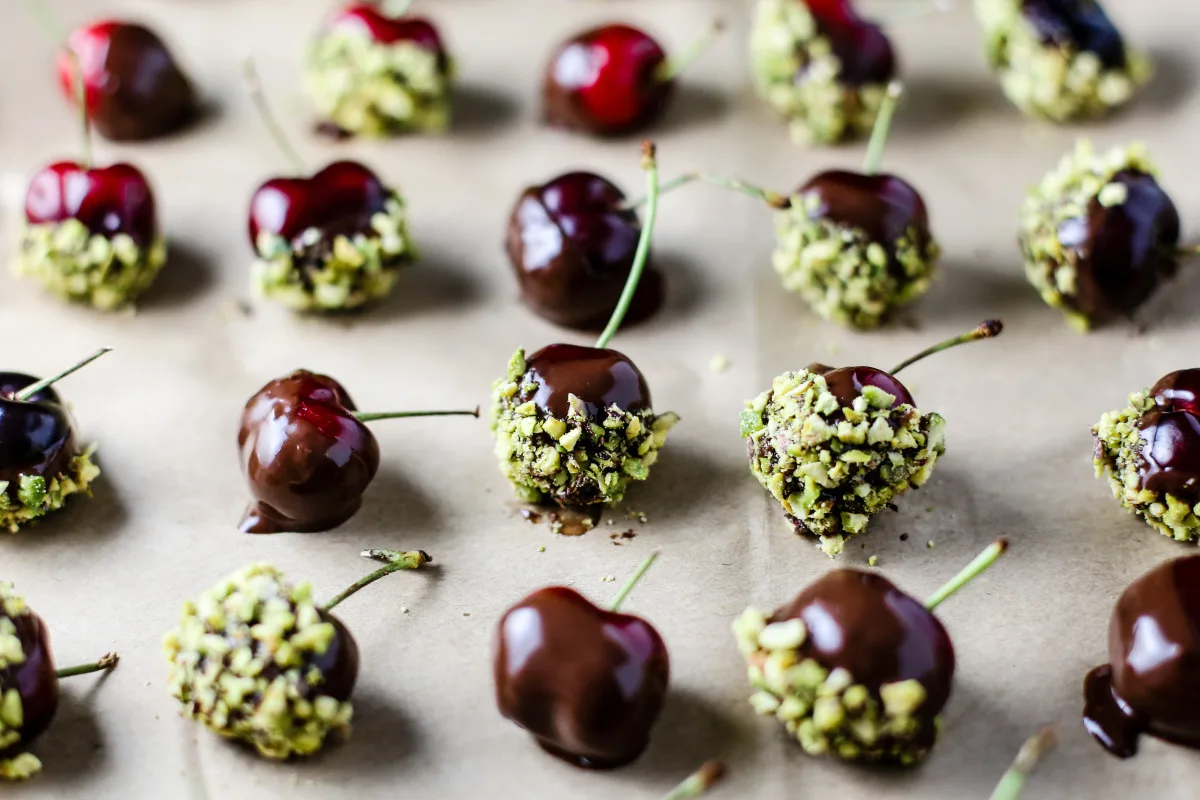 Chocolate-Dipped Cherries With Pistachios