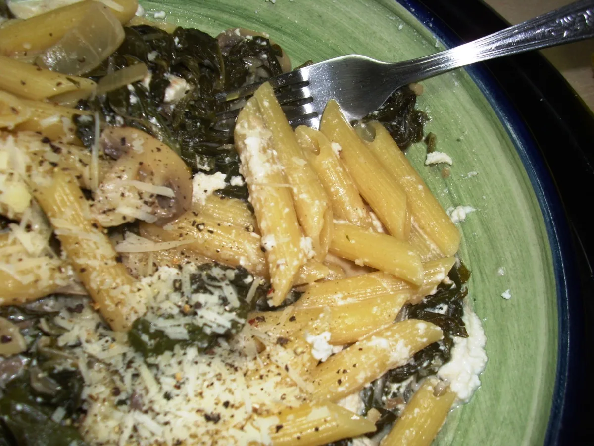 Creamed Swiss Chard With Mushroom and Feta