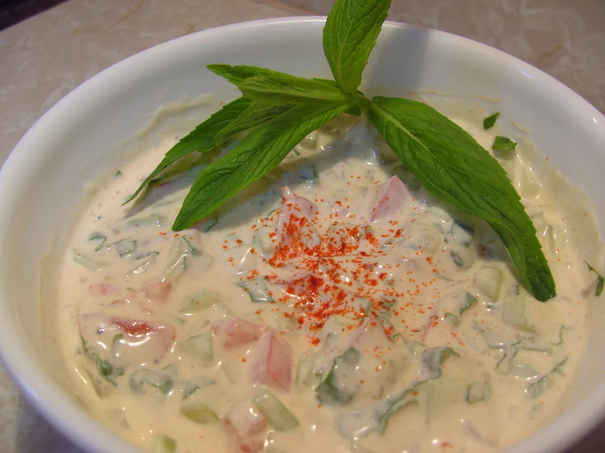 Cucumber, Mint, and Tomato Raita