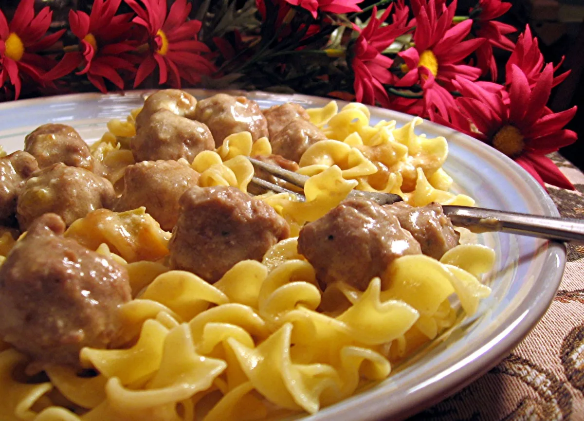 Easy and Yummy Meatballs over Buttered Noodles