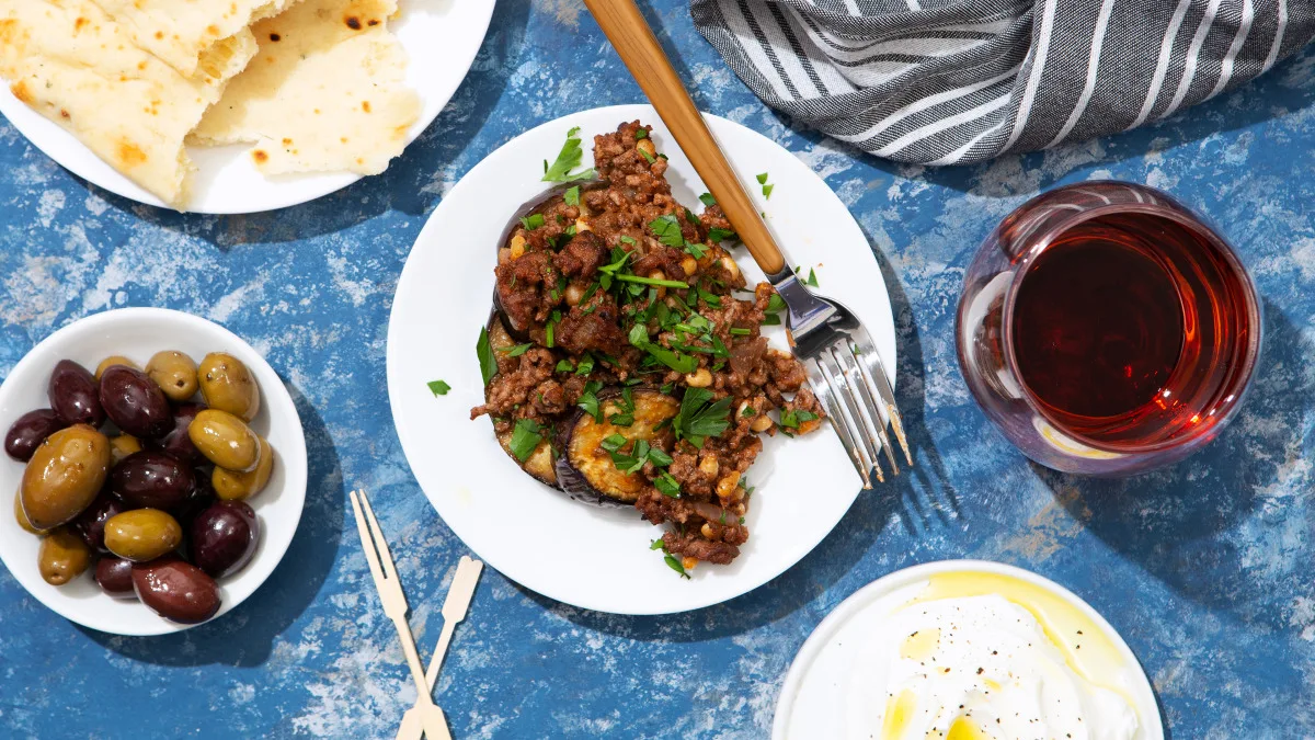 Eggplant With Lamb and Pine Nuts