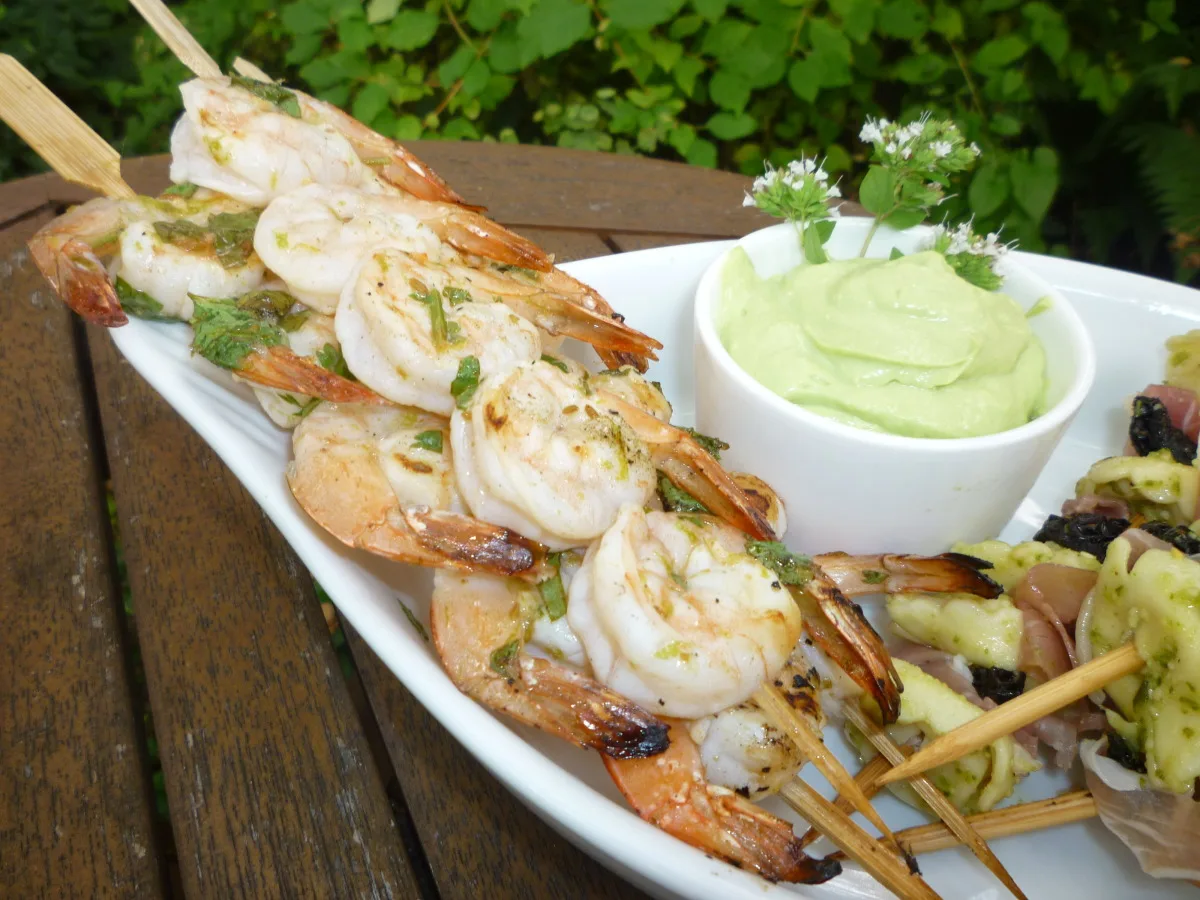 Grilled Cilantro-Lime Shrimp With Spicy Hass Avocado Puree